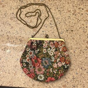 Floral Tapestry Clutch with Gold Chain